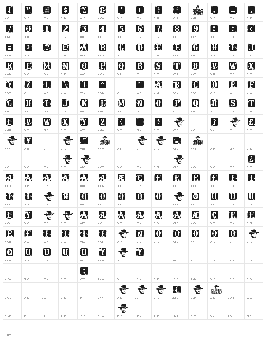 Viejo Oeste Character Map