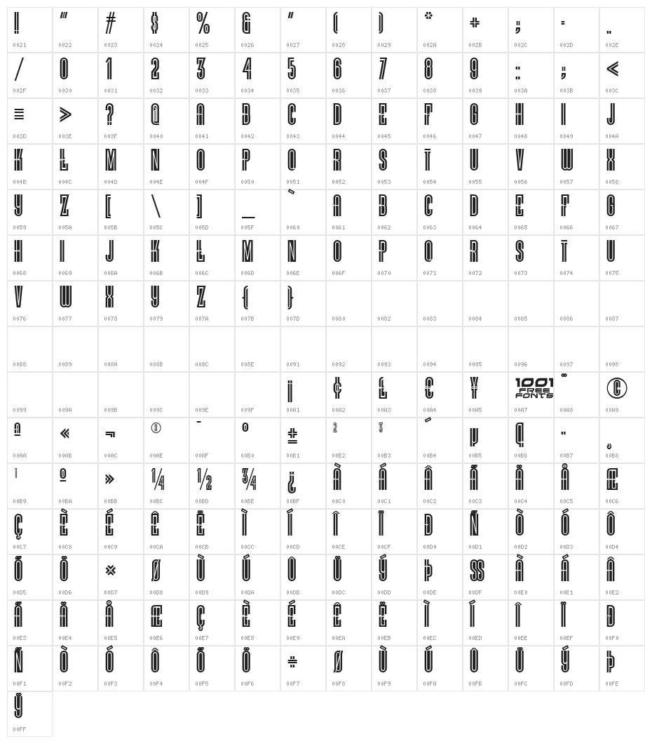 Vielle Varsovie NF Character Map