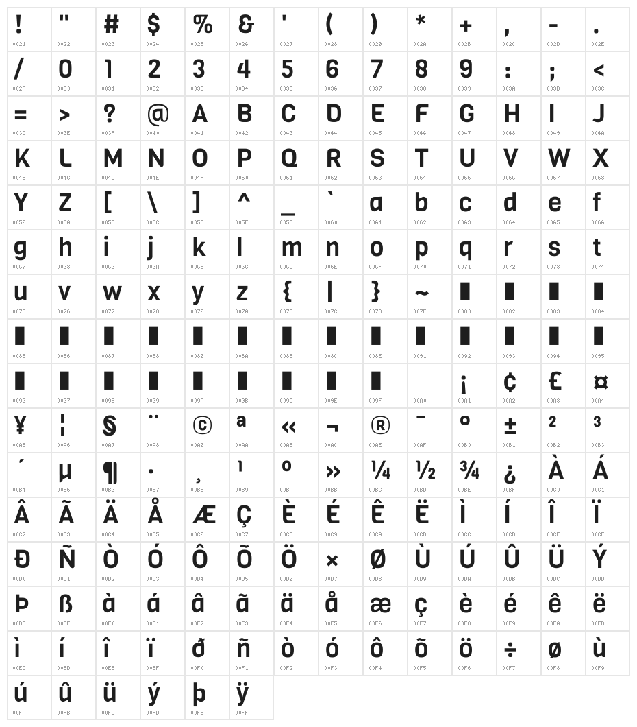 Viga-Regular Character Map