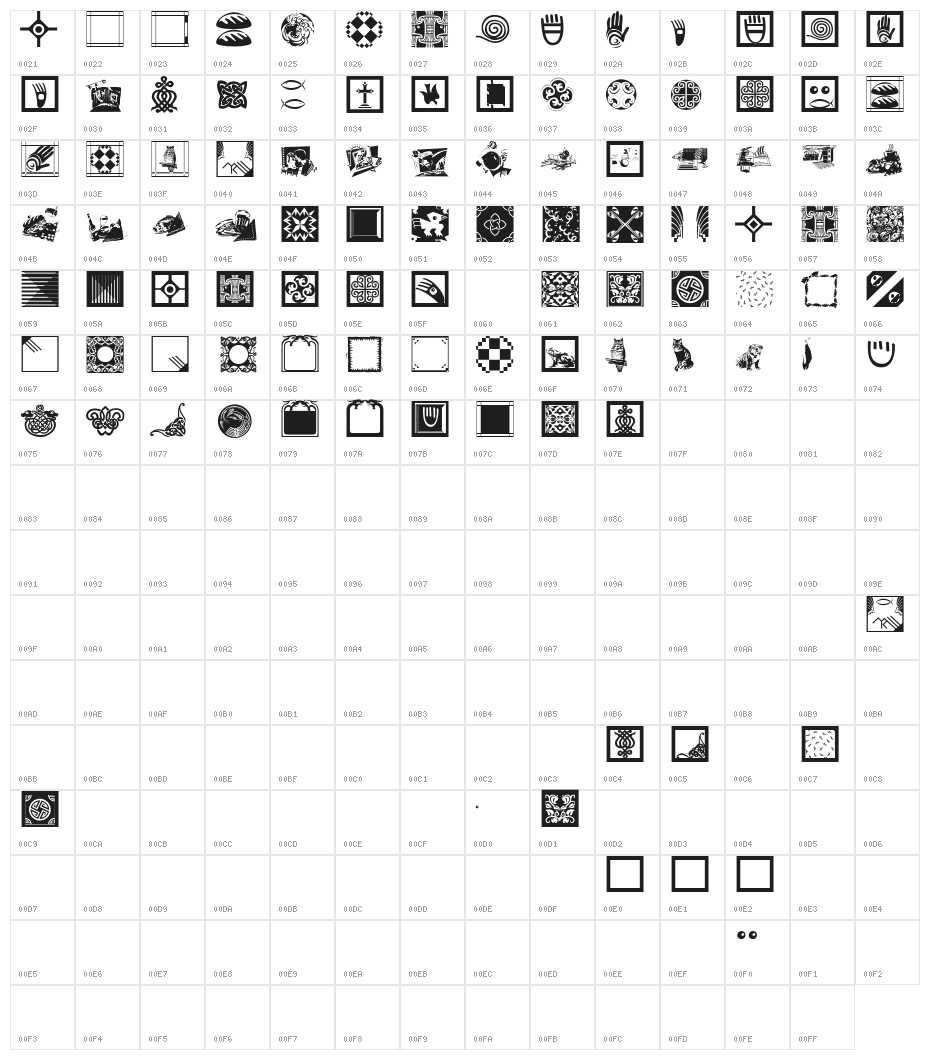 VignettesNFrames Character Map