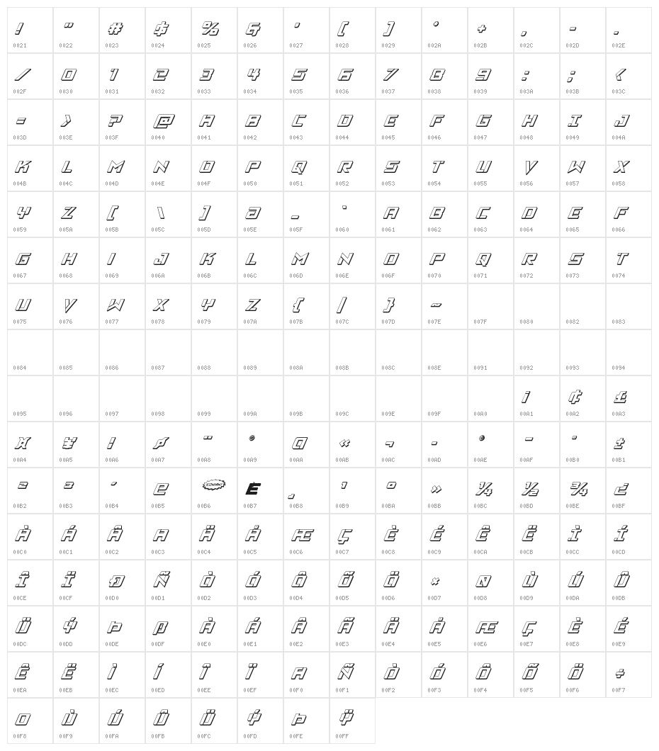 Viking Squad 3D Italic Character Map