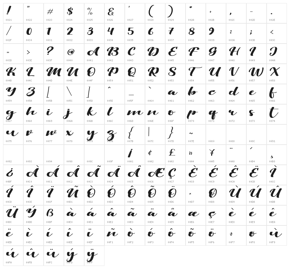 Viksi Script Character Map