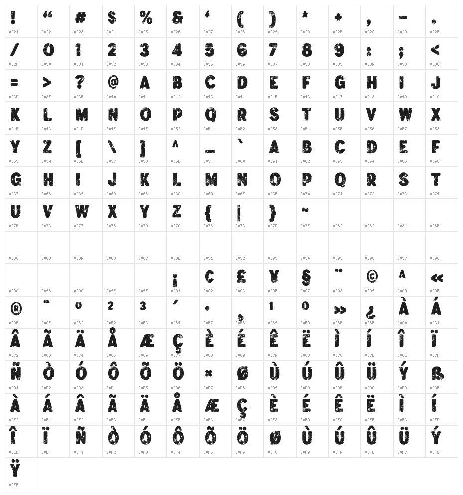VilandersSans-Stamp Character Map