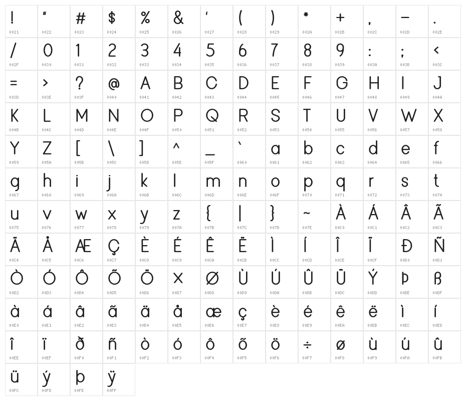 Viminalis-Bold Character Map