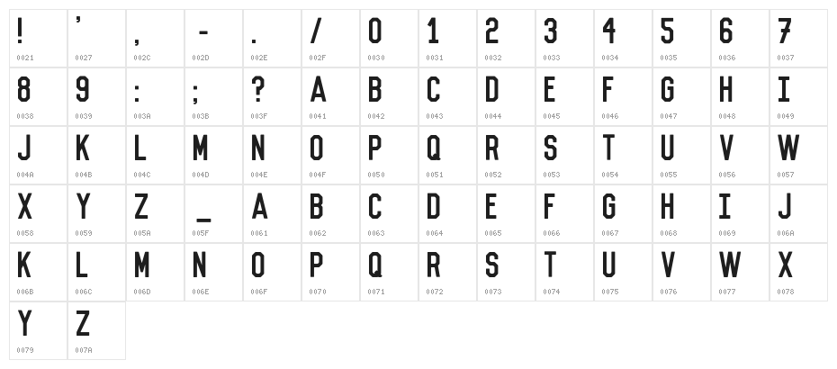 Vincent-Regular Character Map