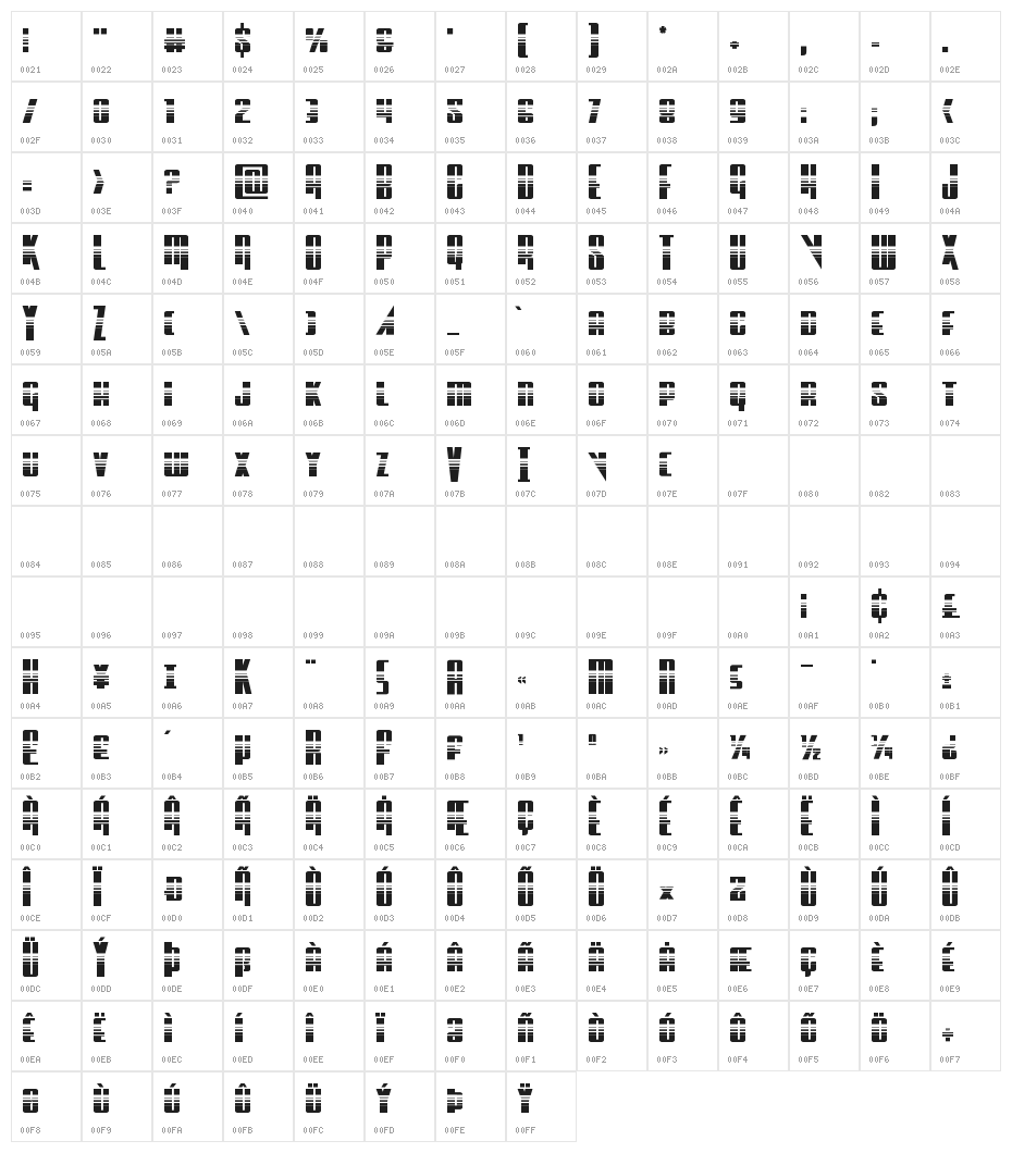Vindicator Halftone Character Map