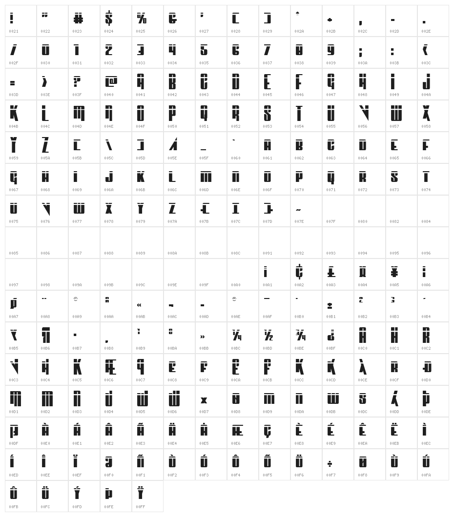 Vindicator Laser Regular Character Map