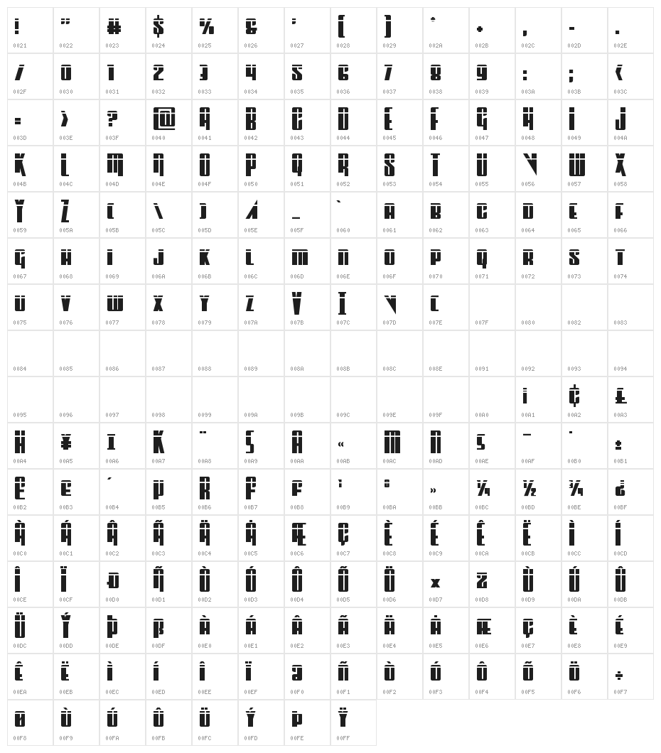Vindicator Laser Character Map