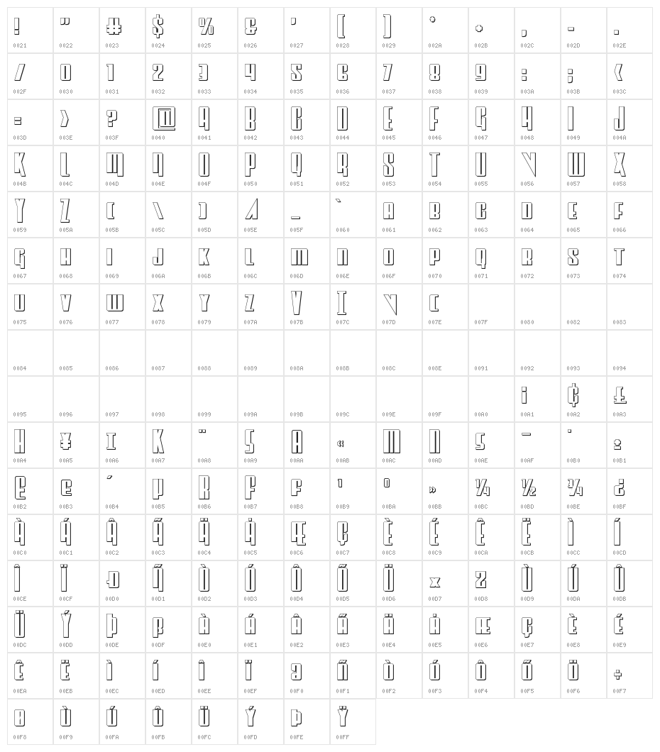 Vindicator Outline Character Map