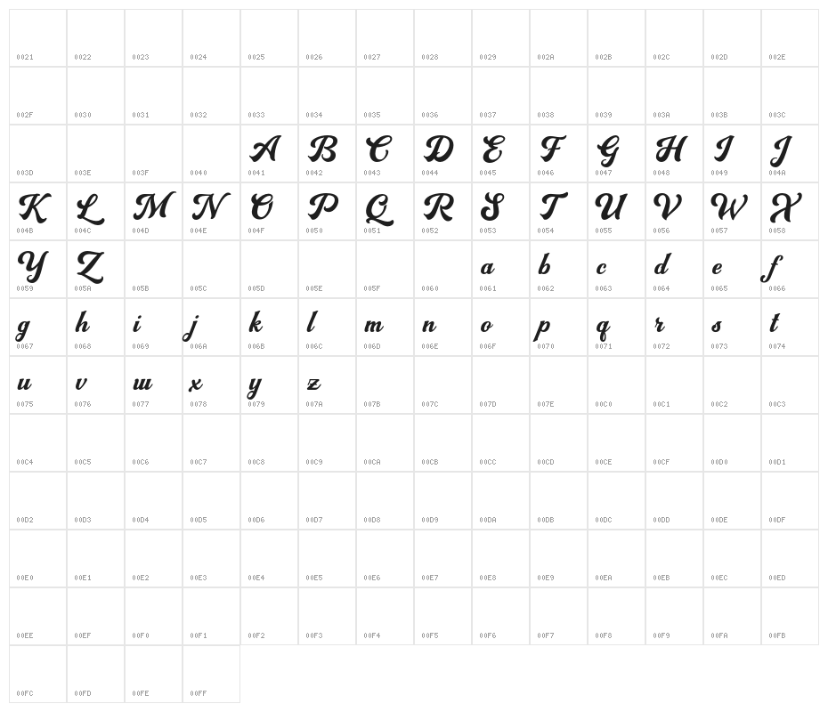 VinesDayFREE Character Map