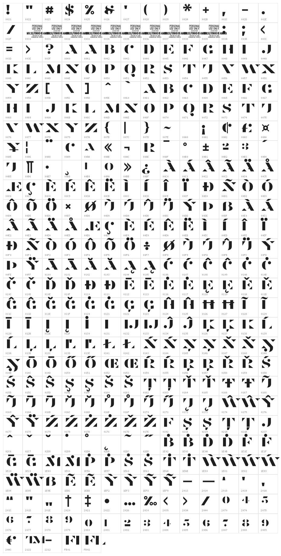 Vinho De Amora PERSONAL USE ONLY Stencil Character Map