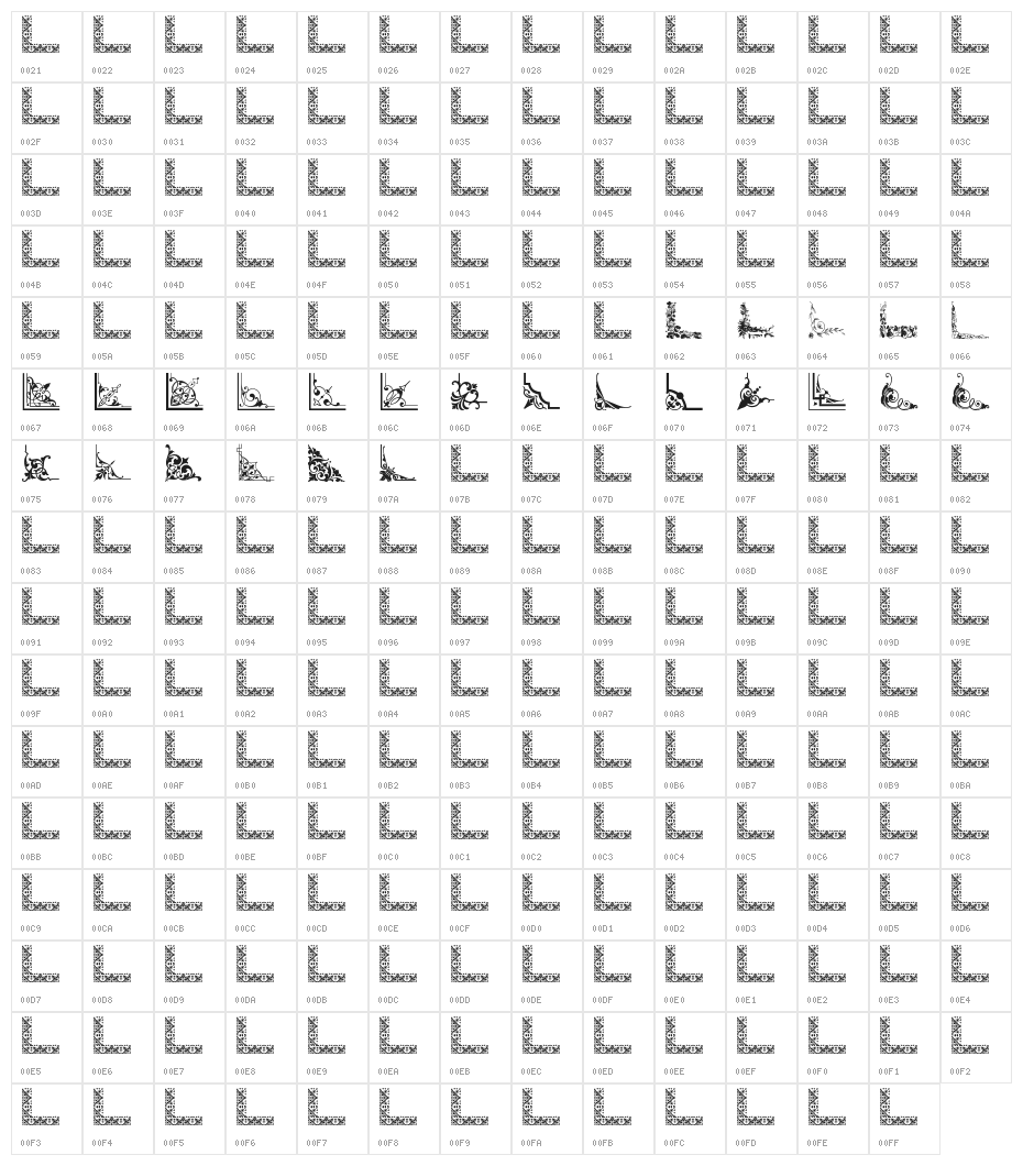 Vintage Decorative Corners 33 Character Map