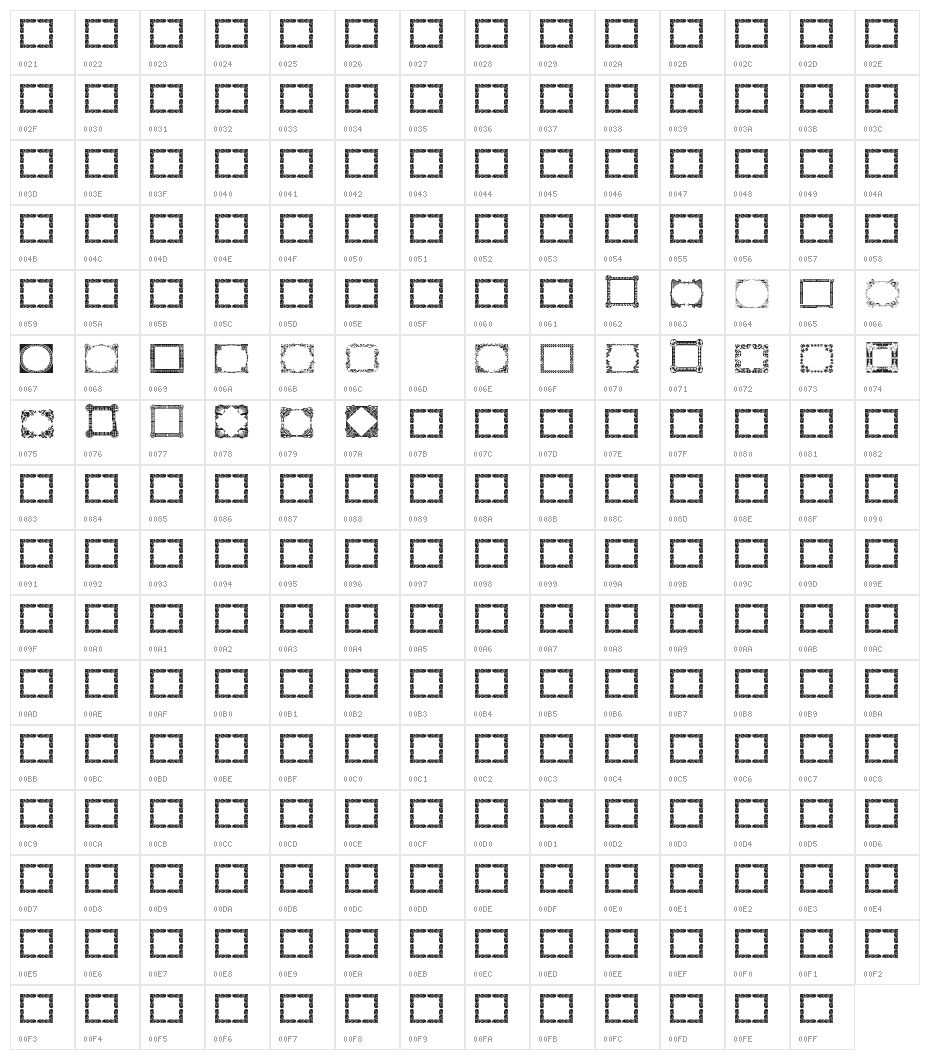 Vintage Frames 11 Character Map