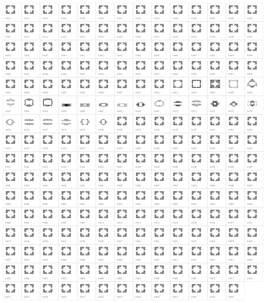 Vintage Frames 12 Character Map