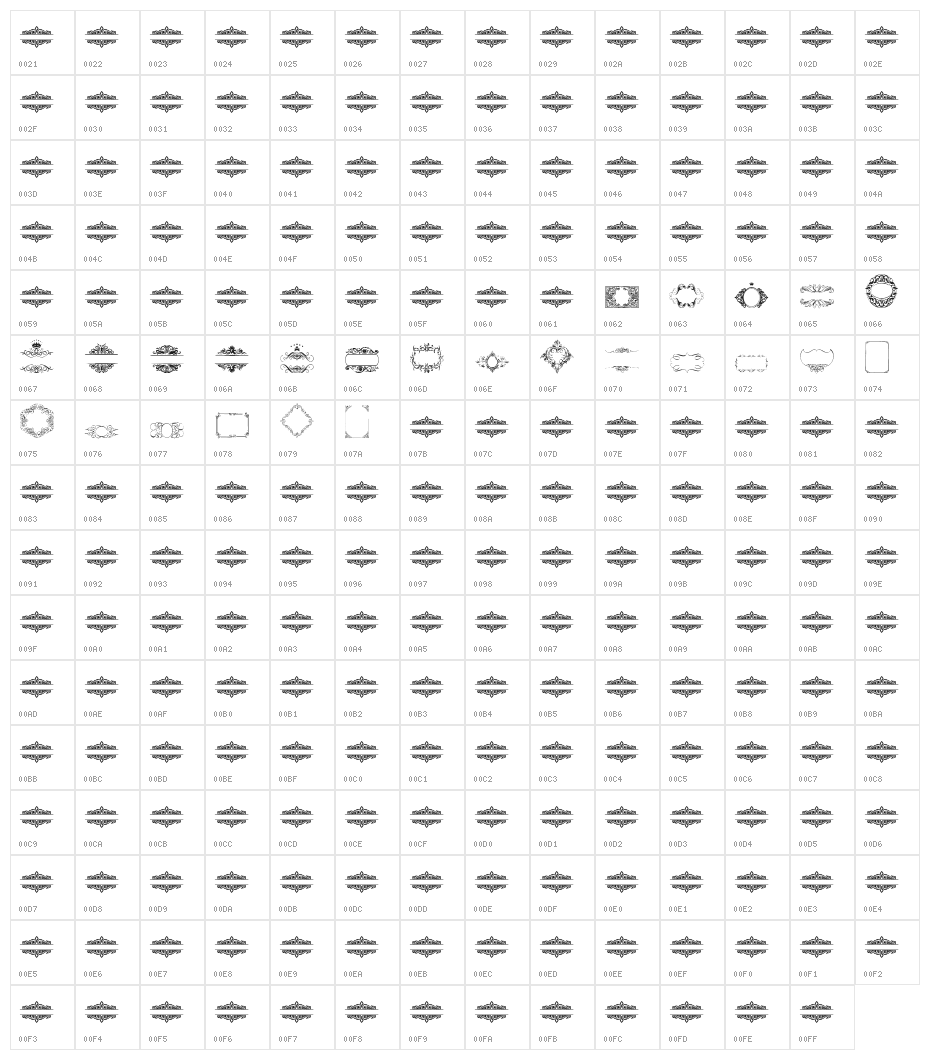 Vintage Frames 13 Character Map