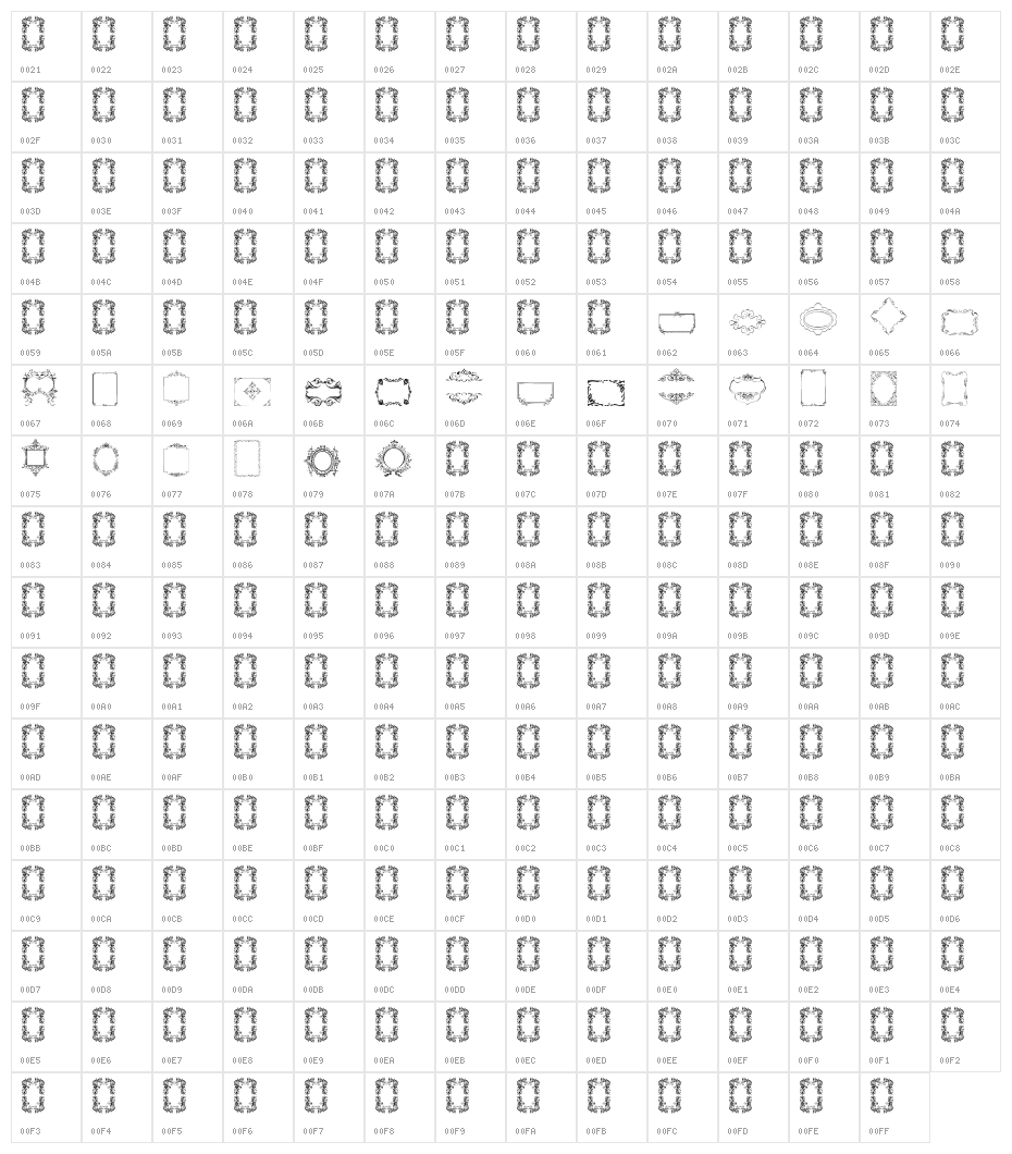 Vintage Frames 14 Character Map