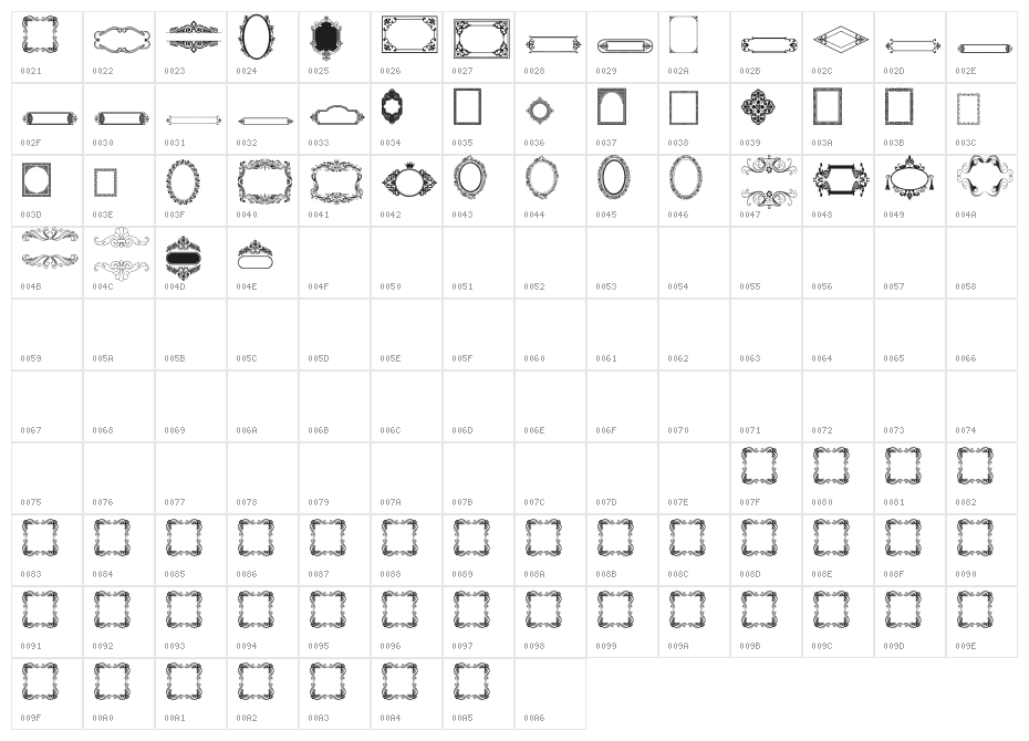 Vintage Frames 2 Character Map