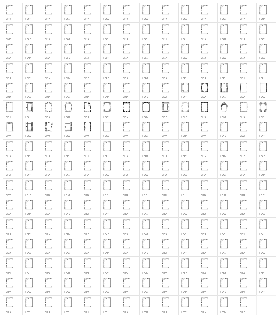 Vintage Frames 5 Character Map