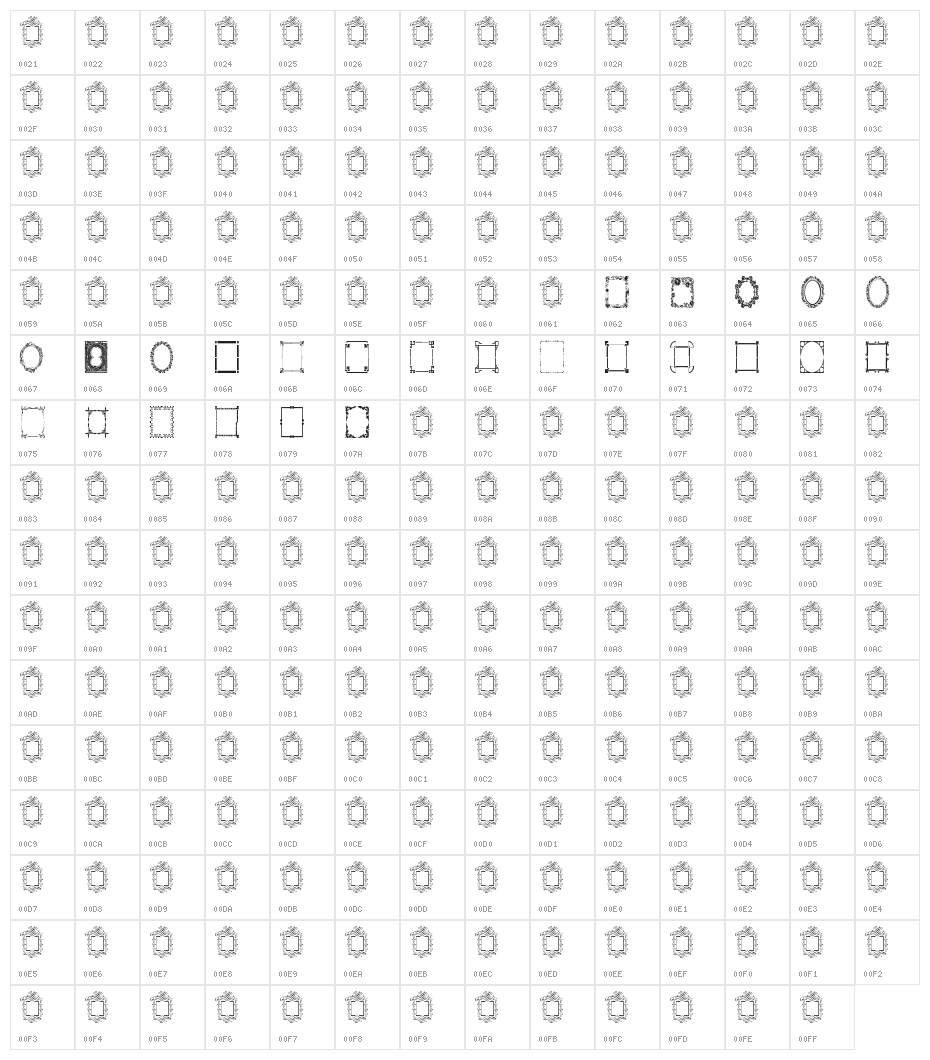 Vintage Frames 6 Character Map