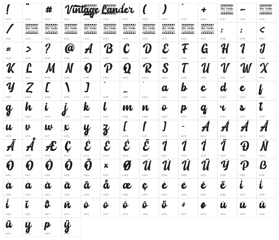 Vintage Lander personal use Character Map