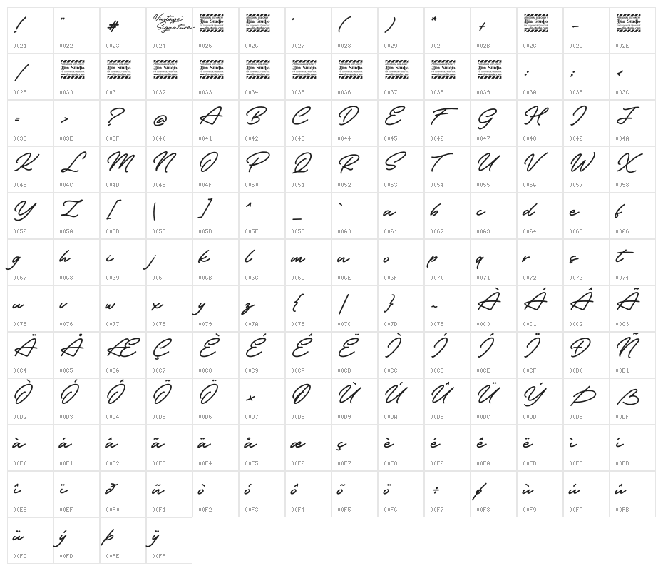 Vintage Signature Personal Use Character Map