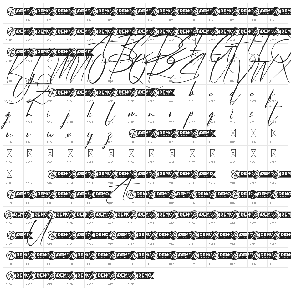 Violety Demo Character Map