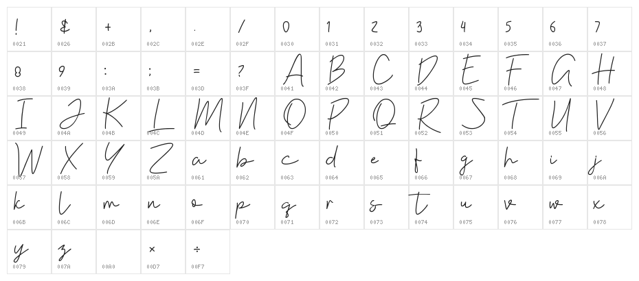 Violia regular Character Map