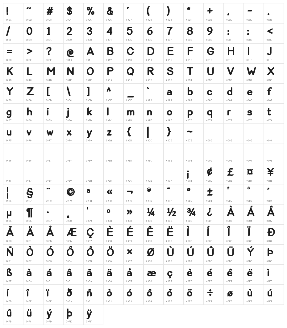 Violina-Bold Character Map