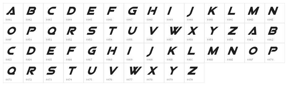 Viper Squadron Solid Italic Character Map