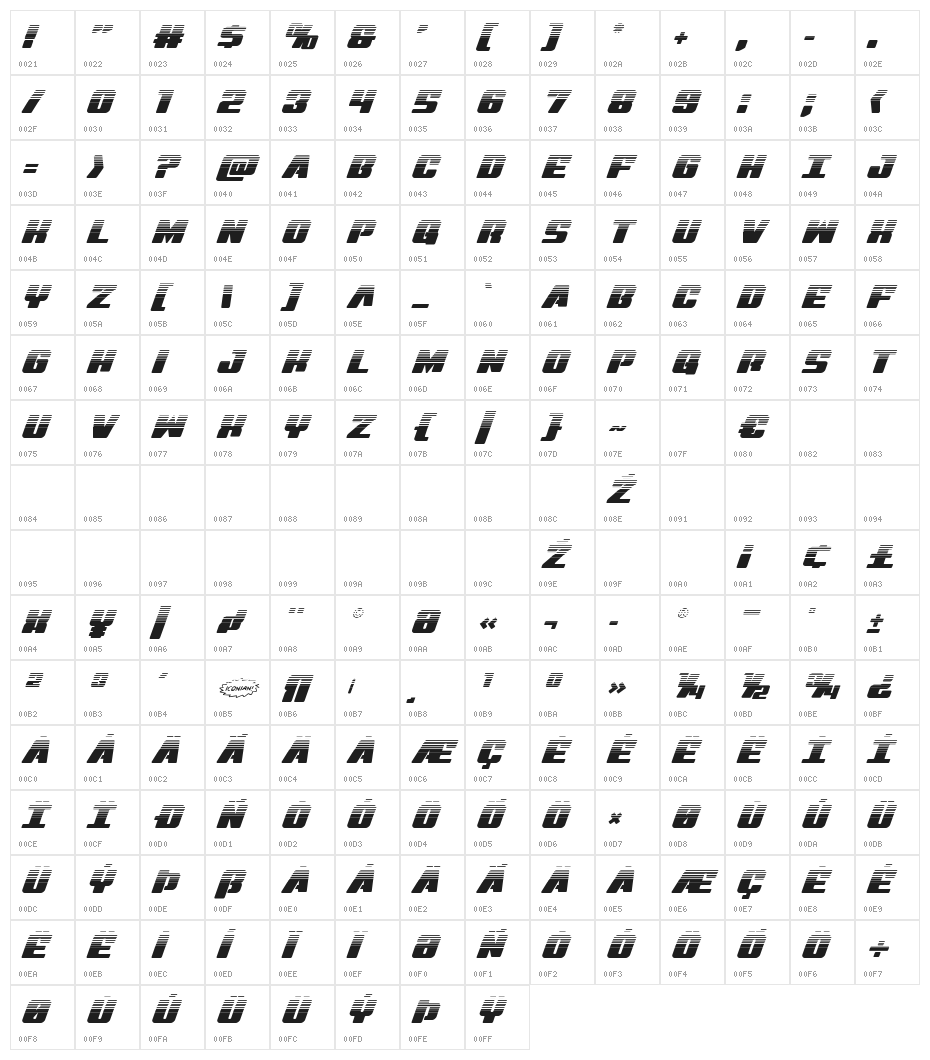 Virgin Hybrid Halftone Character Map