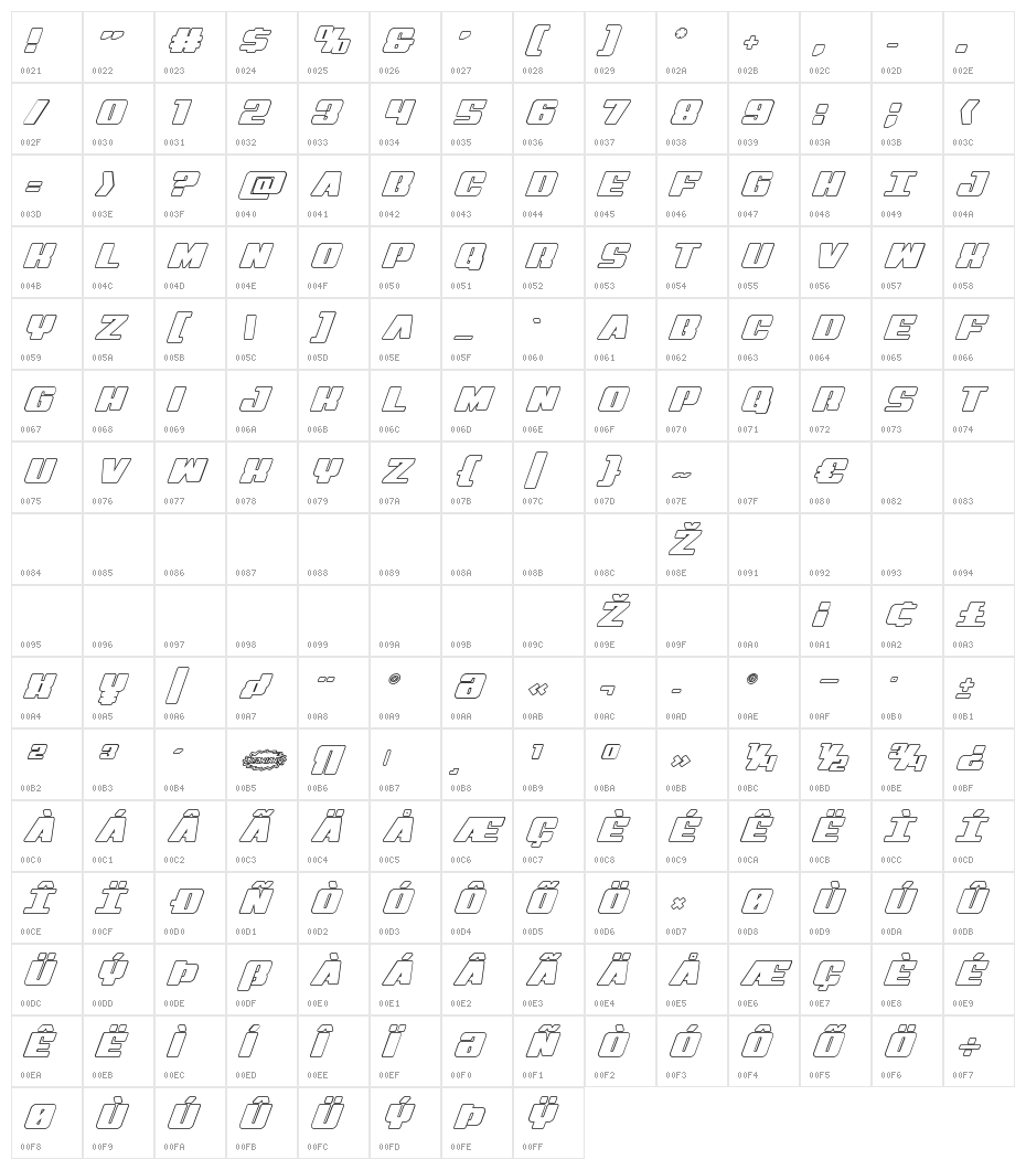 Virgin Hybrid Outline Character Map