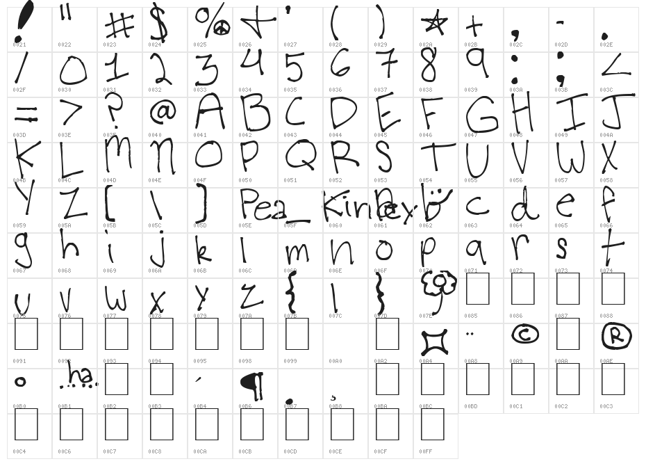 Virginia Kool Font Character Map