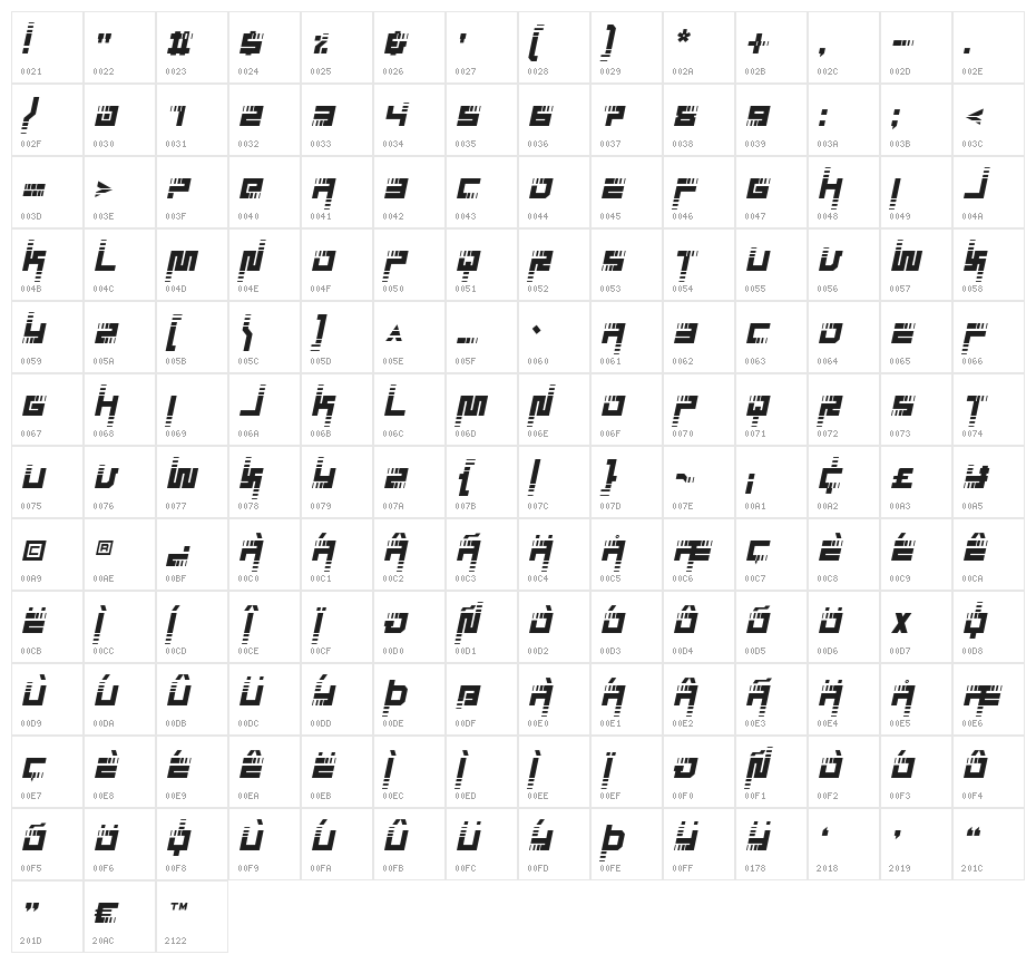 Visionary Stairs2 Italic Character Map