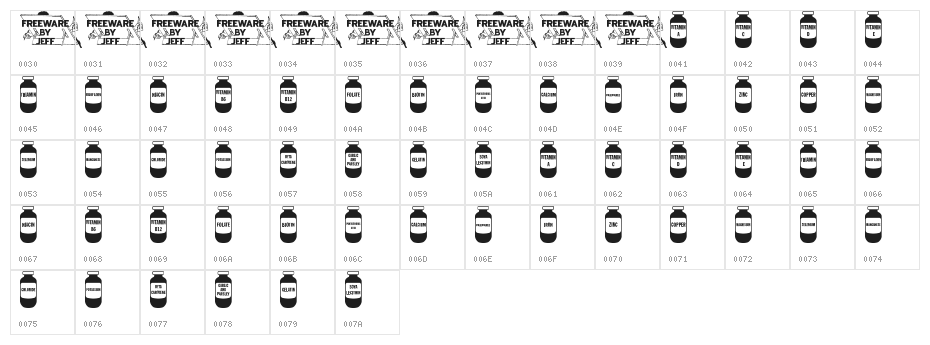 Vitamin Shop JL Character Map