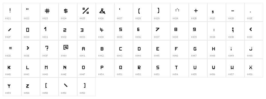 vinc Regular Character Map