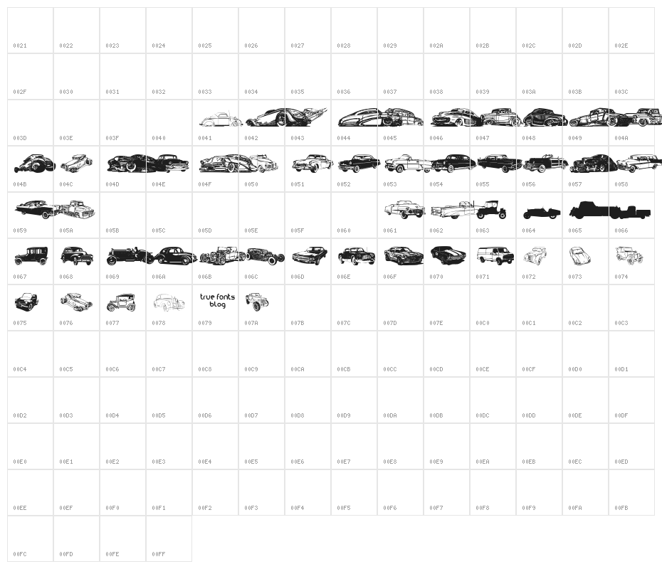 vintage auto cars tfb Character Map