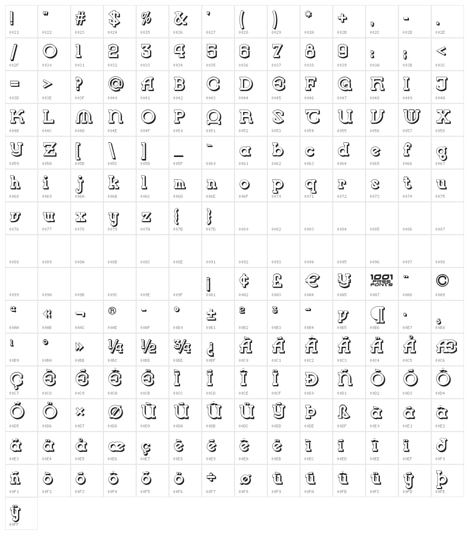 Vlaanderen Shadow NF Character Map