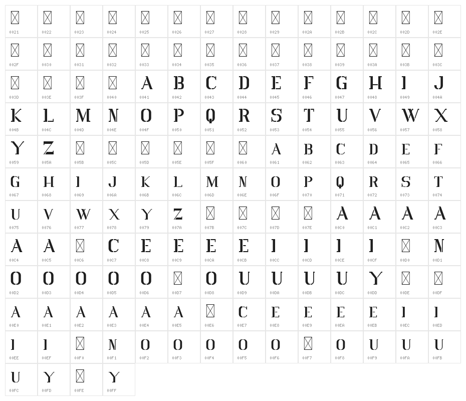 Vlorens Flower DEMO Stencil Character Map