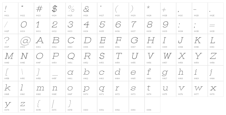 VOLLEY ITALIC Character Map