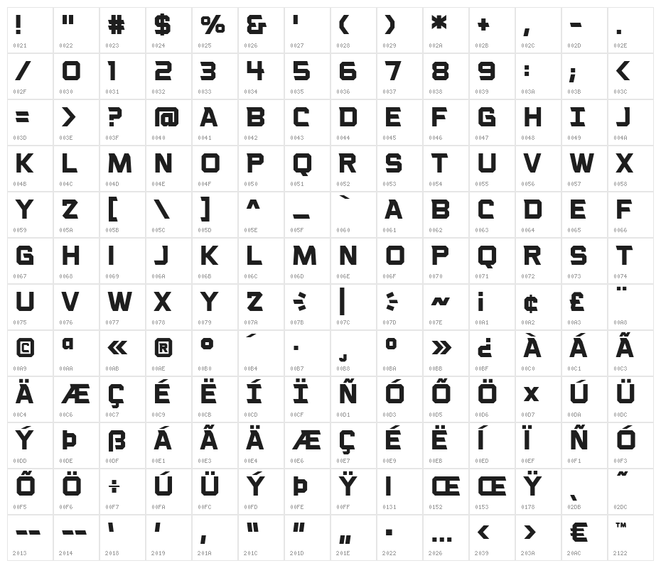 VoiceActivatedCapsBB-Bold Character Map