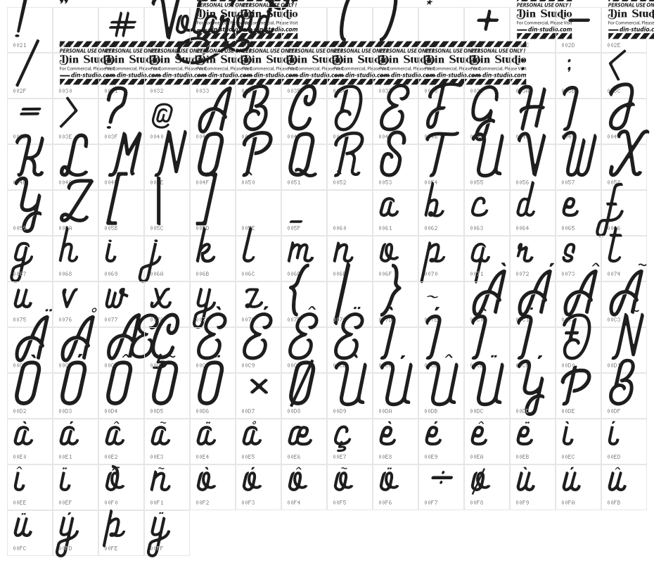Volaroid Script Character Map