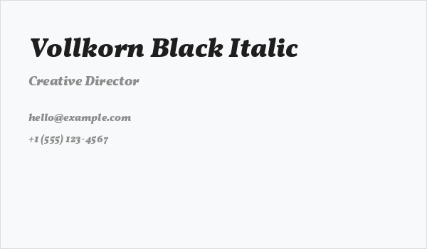 Vollkorn Black Italic Business Card
