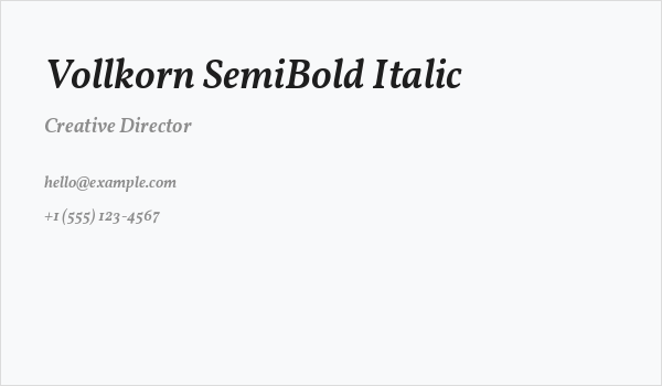 Vollkorn SemiBold Italic Business Card