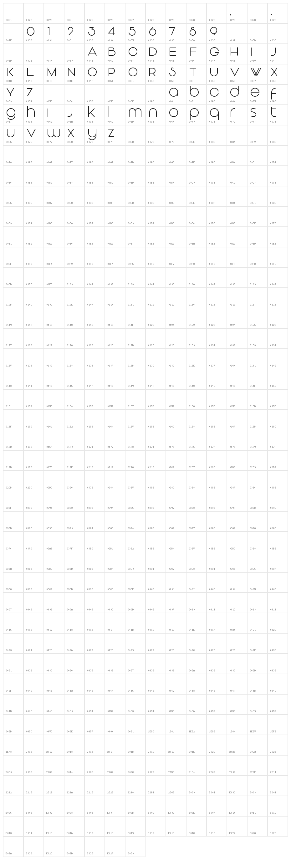 Vonique 43 Character Map