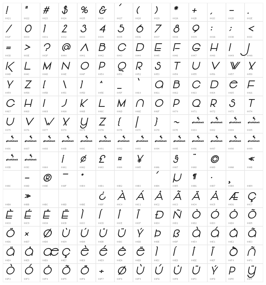 Vonique 64 Bold Italic Character Map