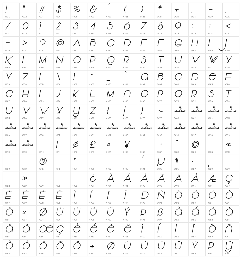 Vonique 64 Italic Character Map
