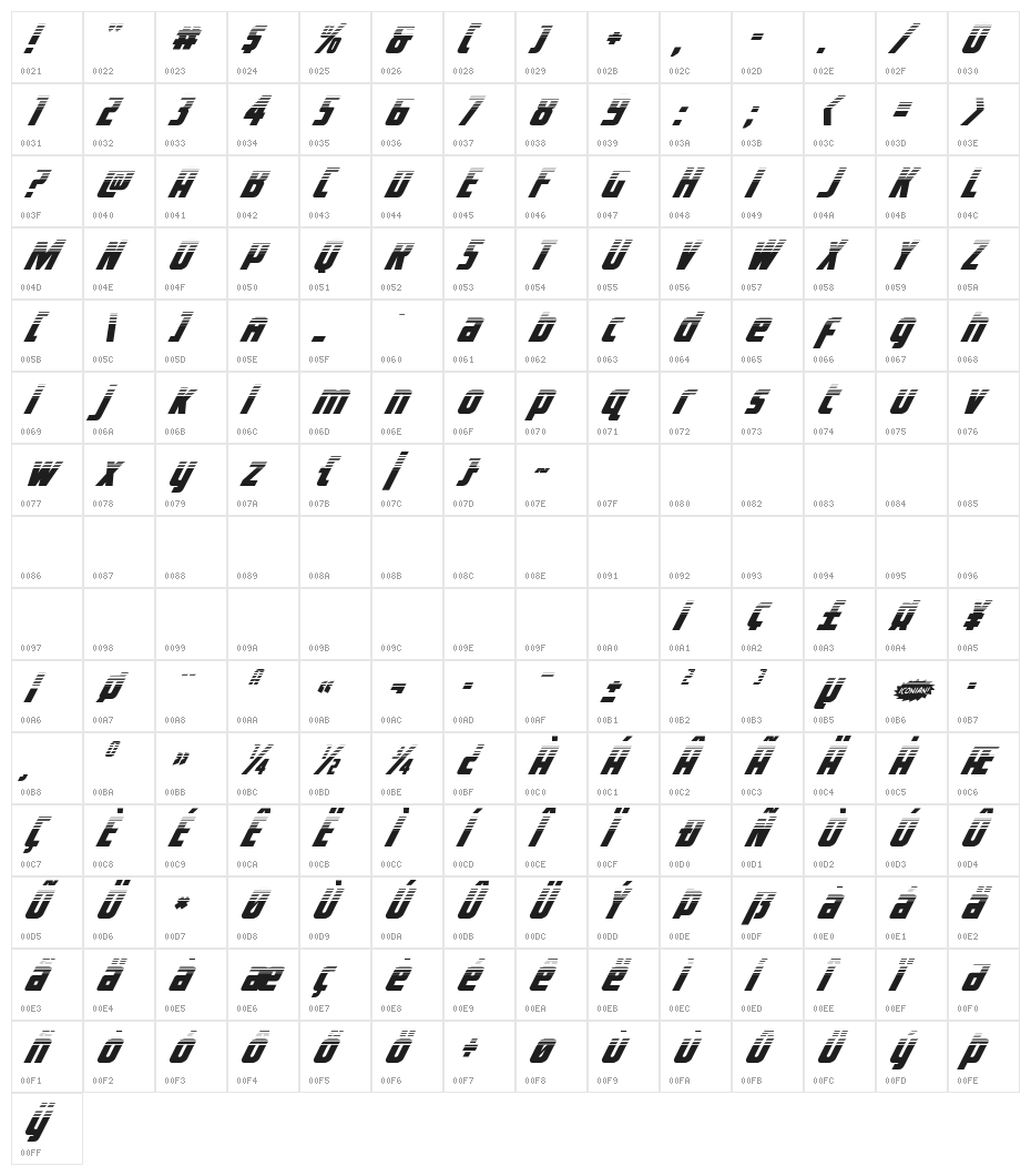 Voyage Fantastique Half-Tone Character Map