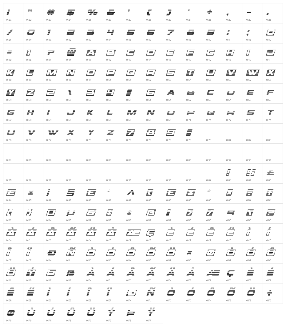 voxBOX Gradient Italic Character Map