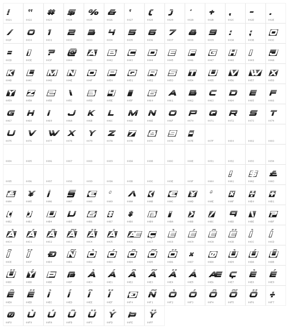 voxBOX Halftone Italic Character Map