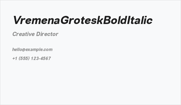 VremenaGroteskBoldItalic Business Card